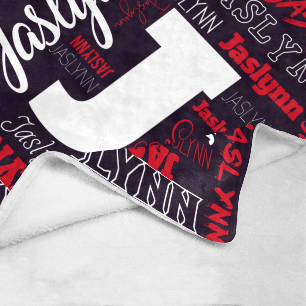 "Custom Name w. Initial" Soft Micro Fleece BLACK Blanket (Various Sizes)