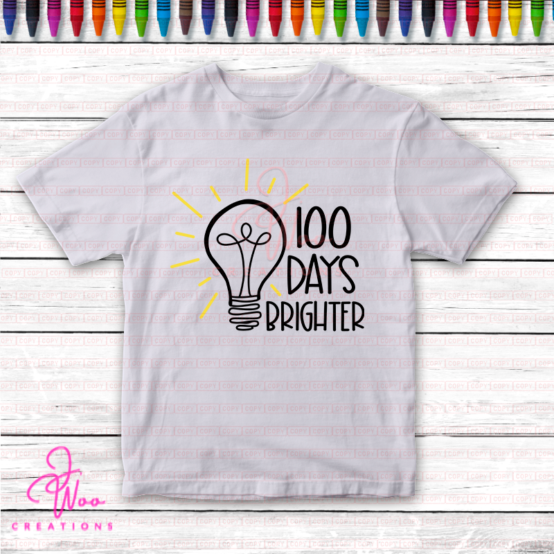 White 100 Days Brighter lightbulb school tee product mockup