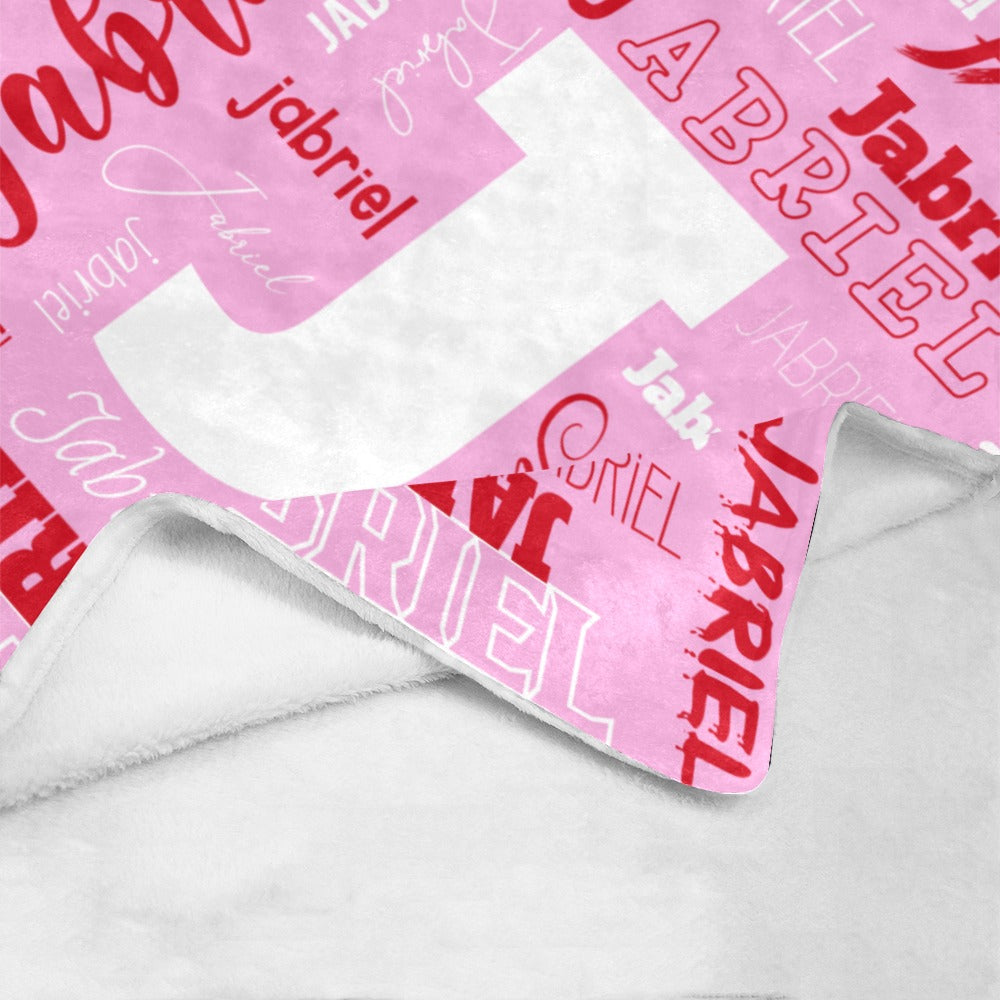 "Custom Name w. Initial" Soft Micro Fleece PINK Blanket (Various Sizes)