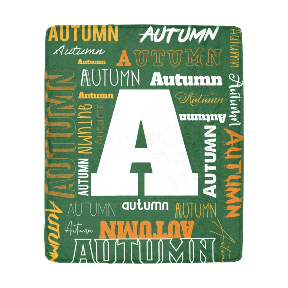 Green personalized name and initial microfleece blanket with the name Autumn and letter A