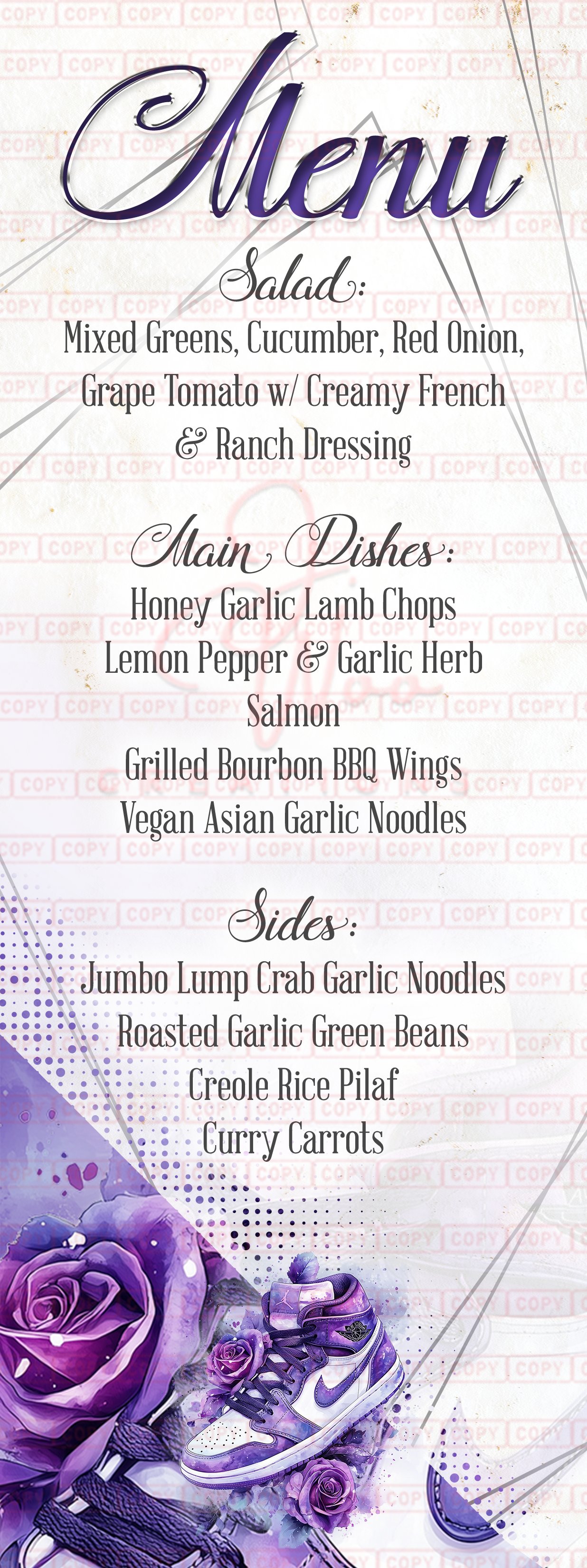 Custom Printed Dinner/Bar Menus