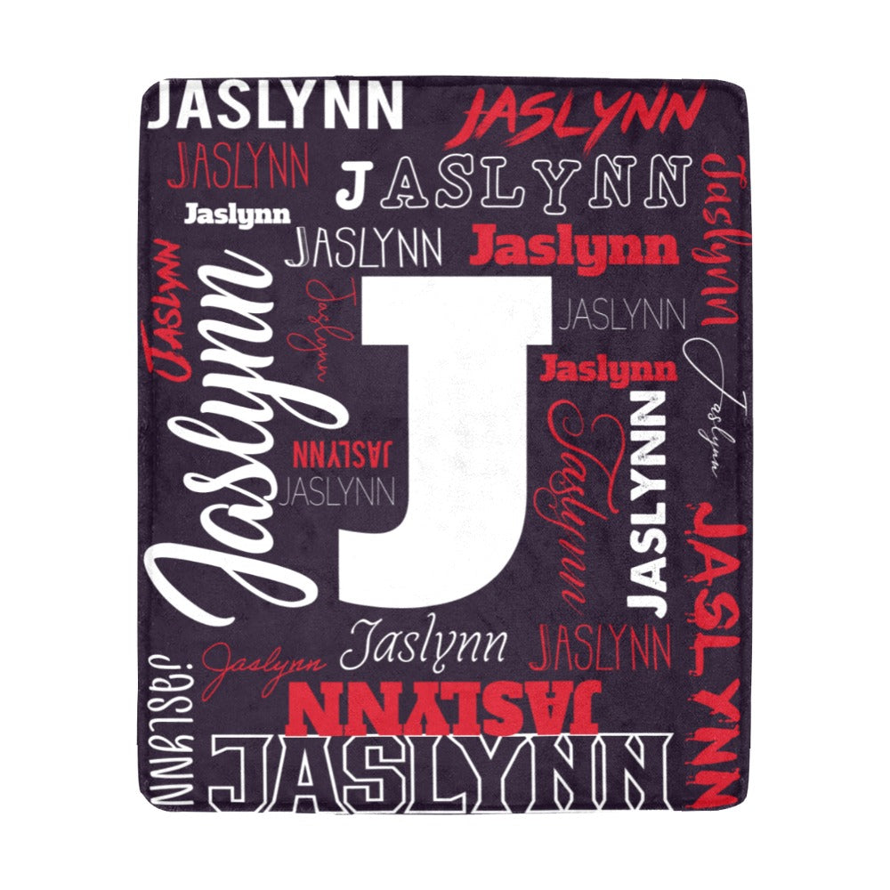 "Custom Name w. Initial" Soft Micro Fleece BLACK Blanket (Various Sizes)