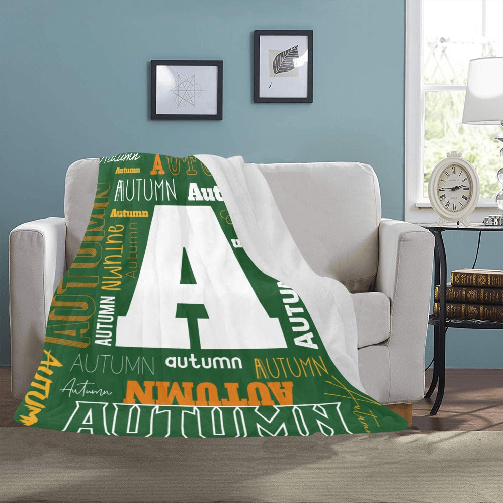 "Custom Name w. Initial" Soft Micro Fleece GREEN Blanket (Various Sizes)