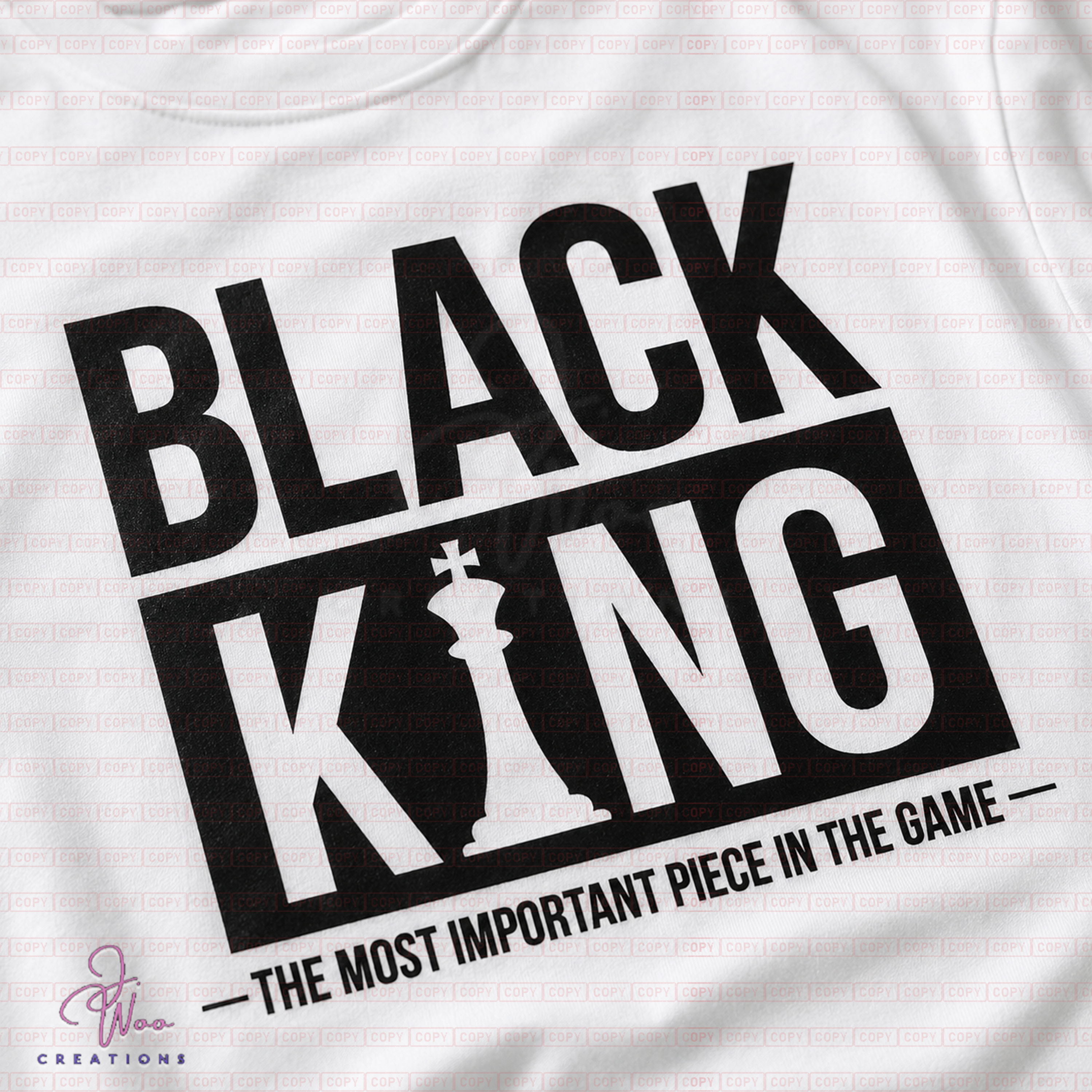 White t-shirt with 'Black King' and chess piece graphic