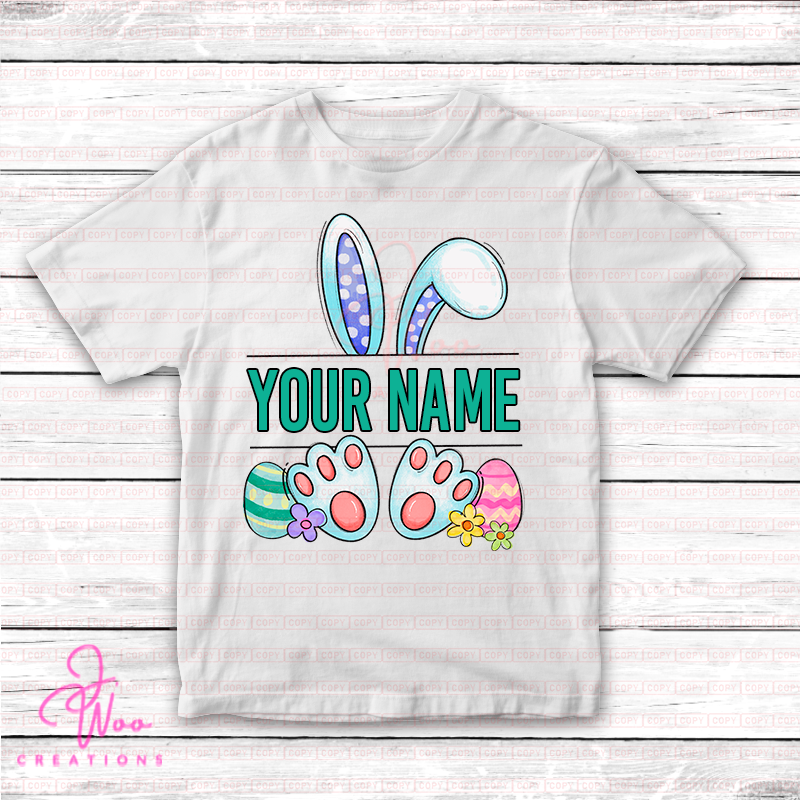 Easter Monogram Bunny Ears & Feet T-Shirt  🐰