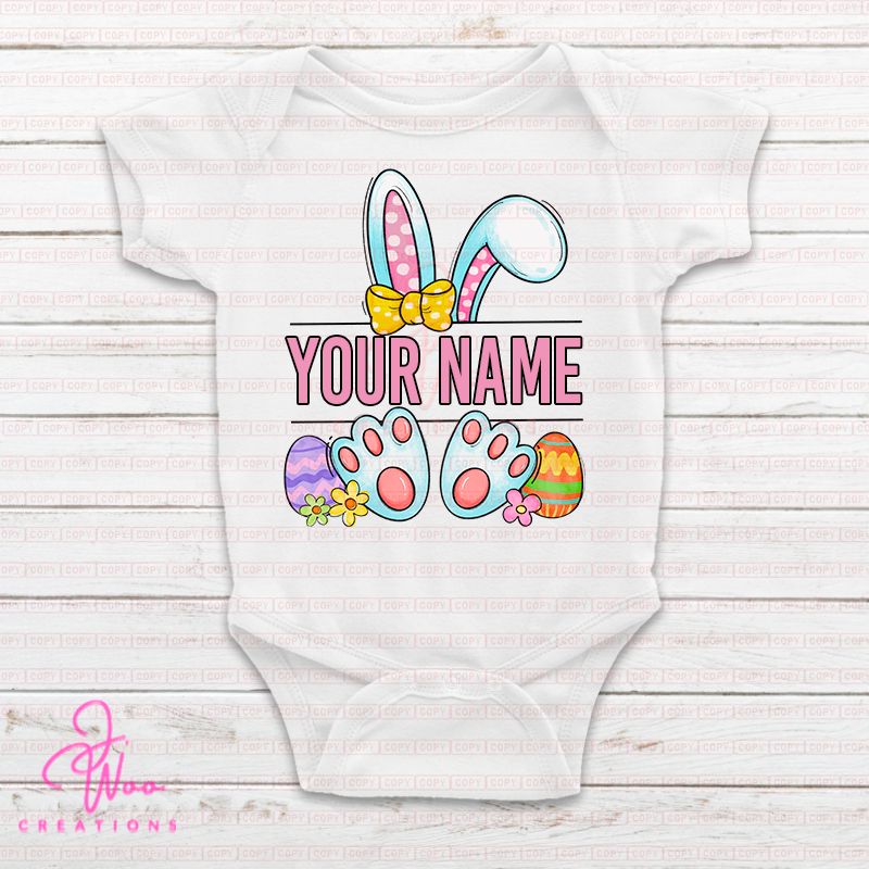Easter Monogram Bunny Ears & Feet T-Shirt  🐰