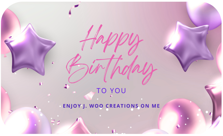 Pink birthday card with purple and pink balloons on a white background