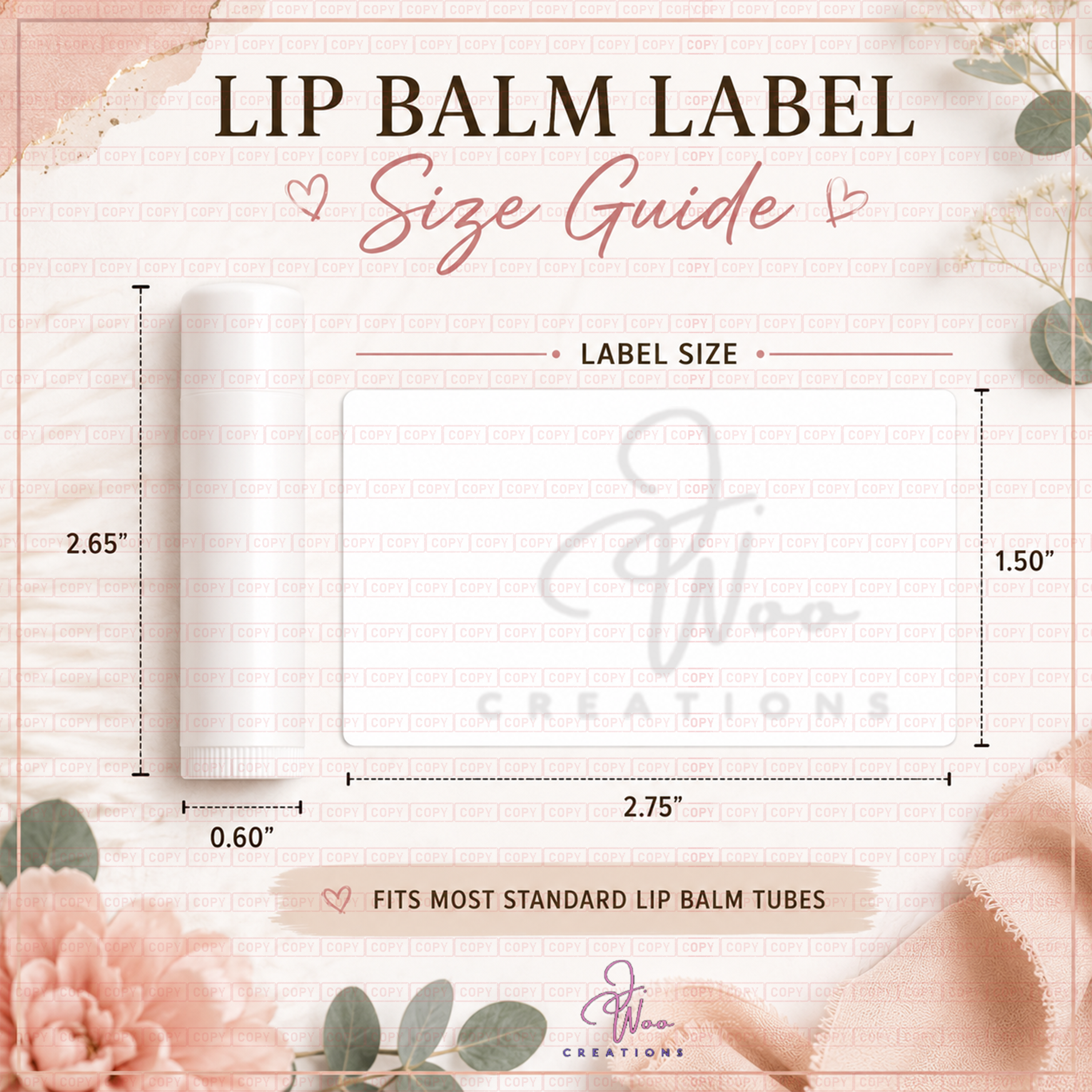 label dimensions and tube fit info