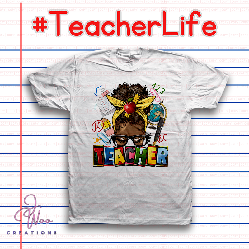 Messy Bun Teacher T-Shirt - Colorful Teacher Life Graphic Tee