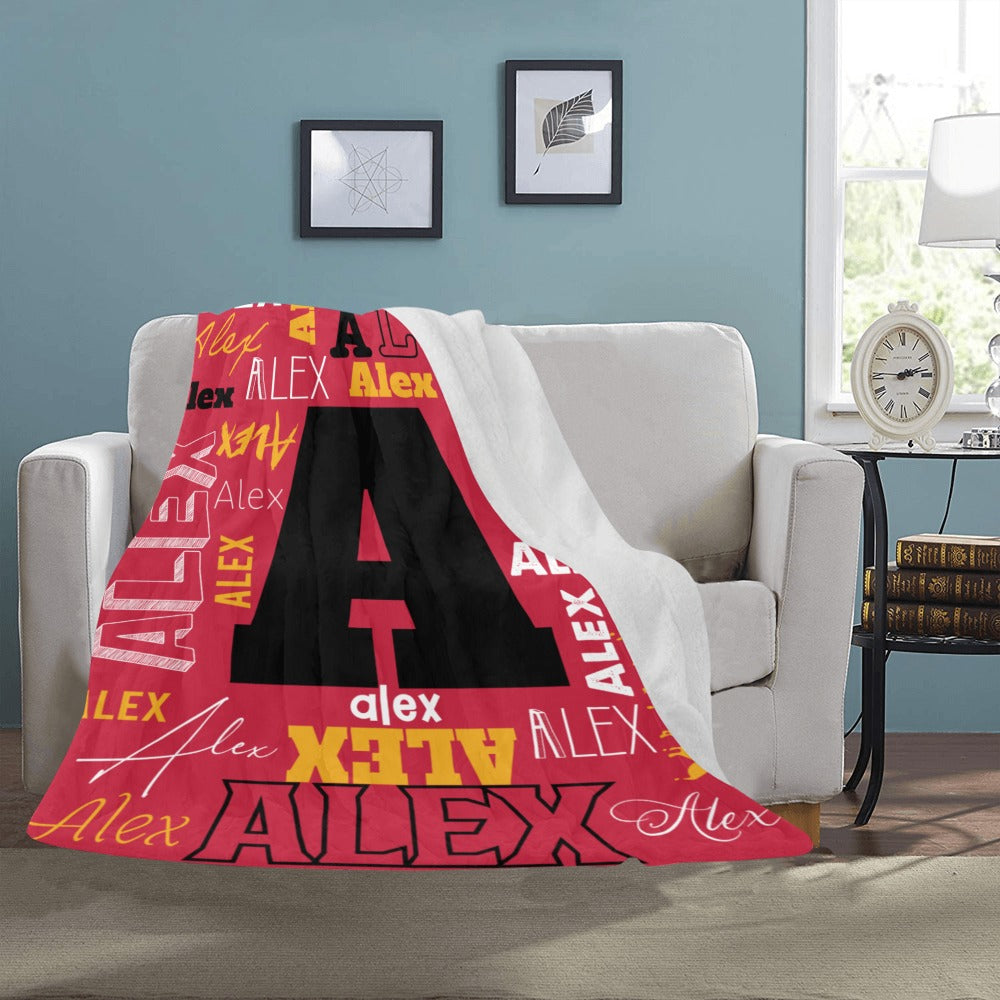 "Custom Name w. Initial" Soft Micro Fleece RED Blanket (Various Sizes)