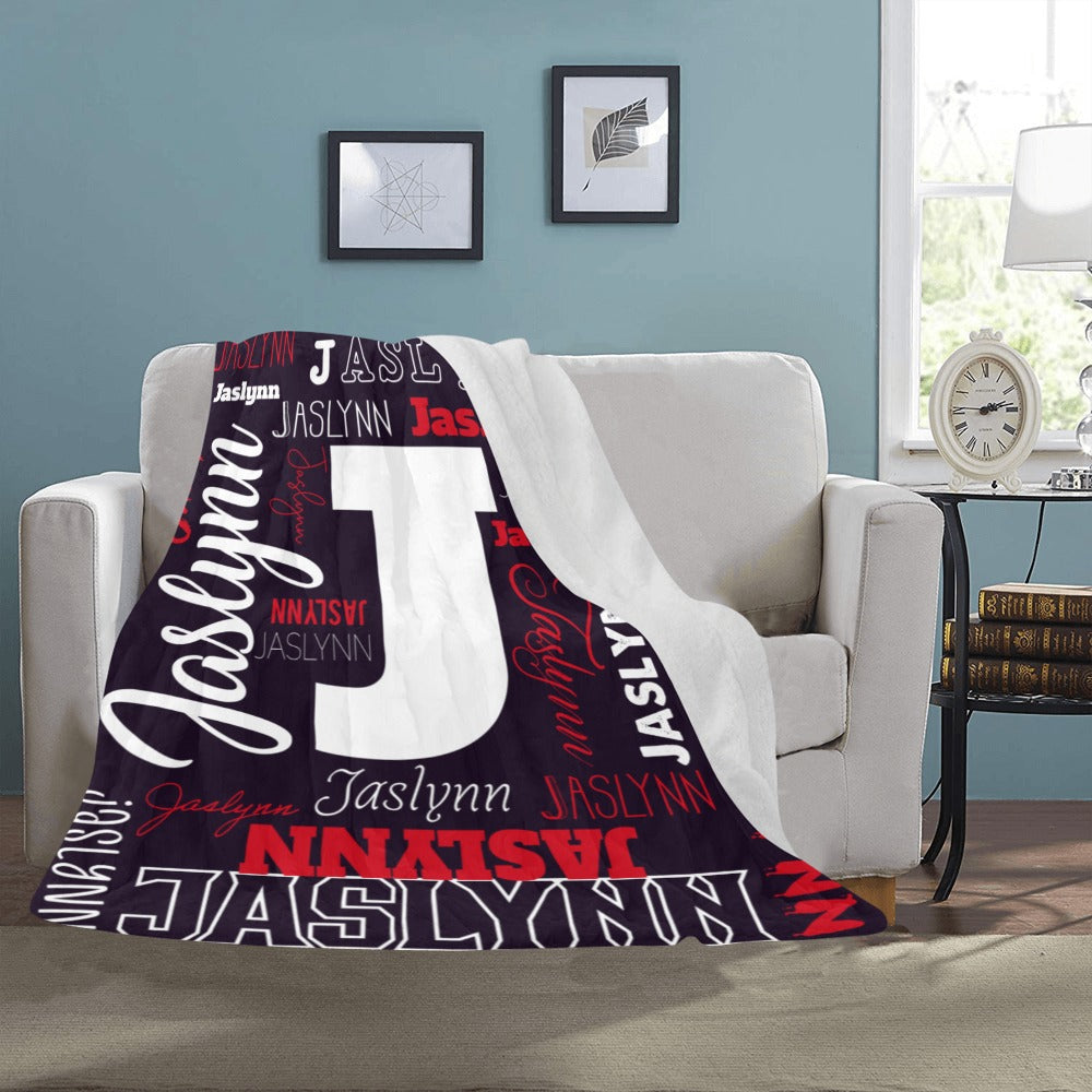 "Custom Name w. Initial" Soft Micro Fleece BLACK Blanket (Various Sizes)
