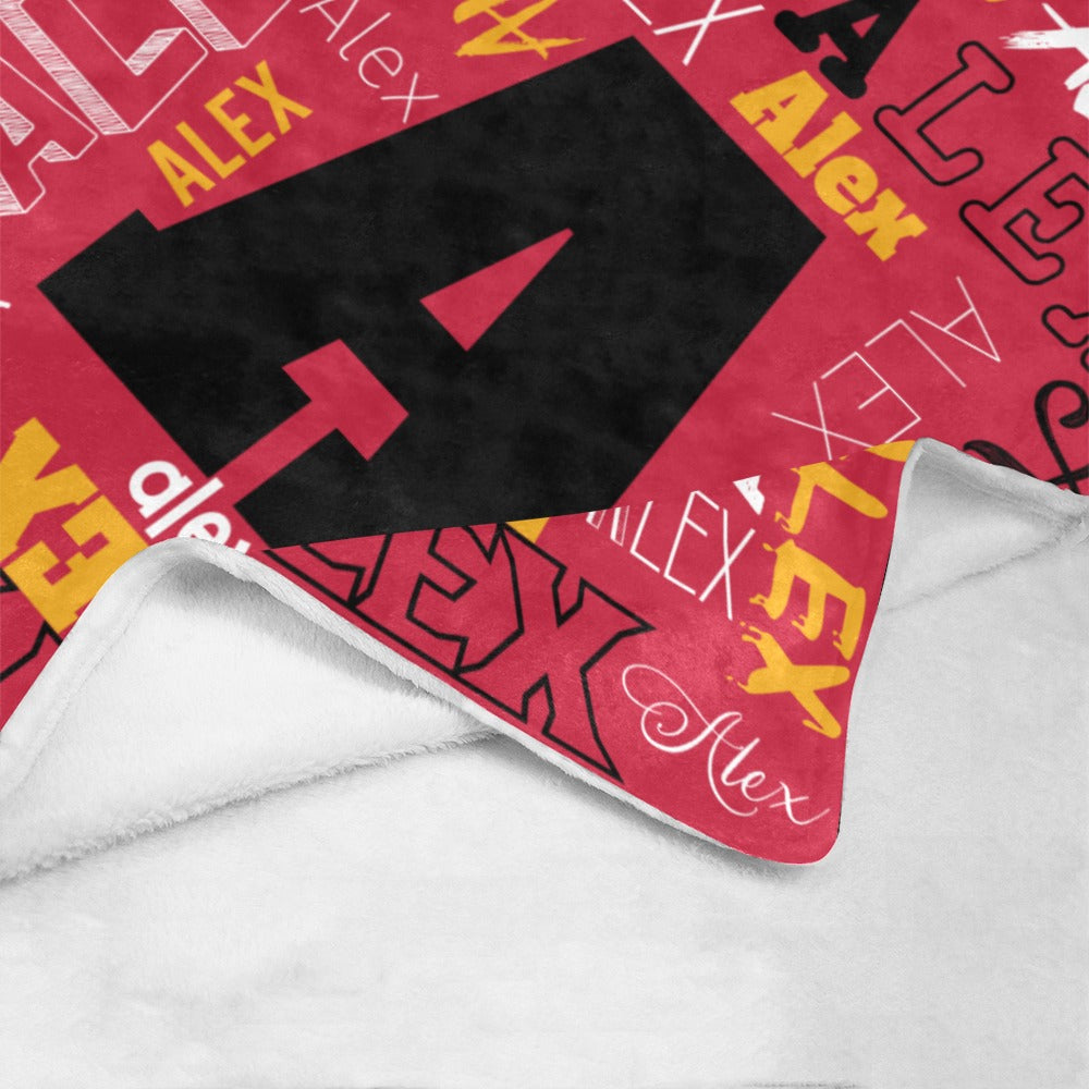 "Custom Name w. Initial" Soft Micro Fleece RED Blanket (Various Sizes)