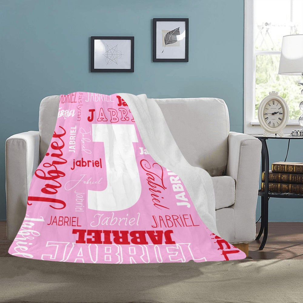 "Custom Name w. Initial" Soft Micro Fleece PINK Blanket (Various Sizes)