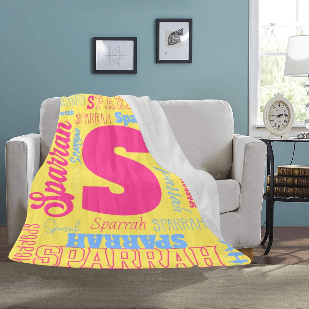 "Custom Name w. Initial" Soft Micro Fleece YELLOW Blanket (Various Sizes)