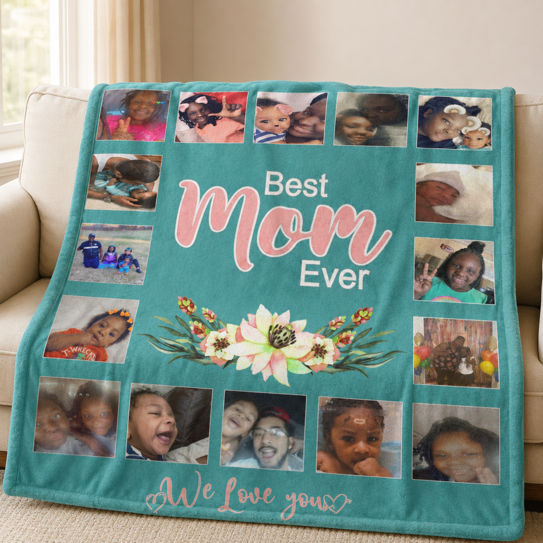 "Best Mom Ever" 16-Panel Ultra-Soft Micro Fleece Photo Blanket 70''x80''