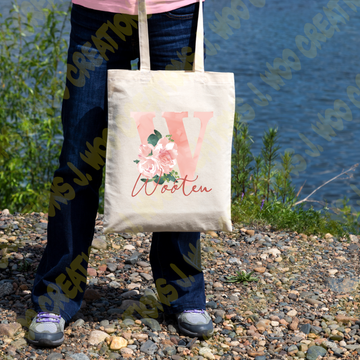 Peony Watercolor Monogram Tote Bag